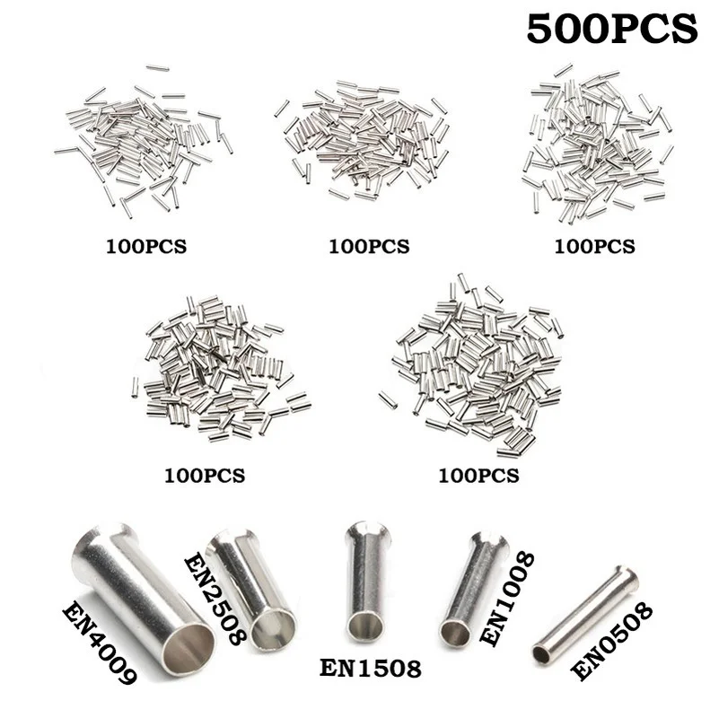 

500Pcs/Set Copper Tube-shaped Bare Terminals Wire Copper Crimp Connector 12-22 AWG Insulated Cord Pin End