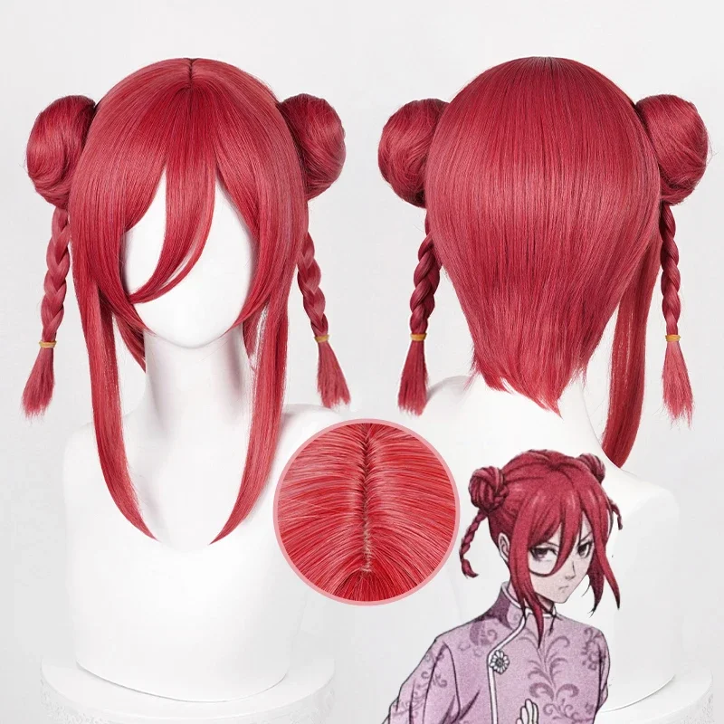 Аниме Чигири Гима парик для косплея 53 см/40 см винно-красный с косой термостойкие