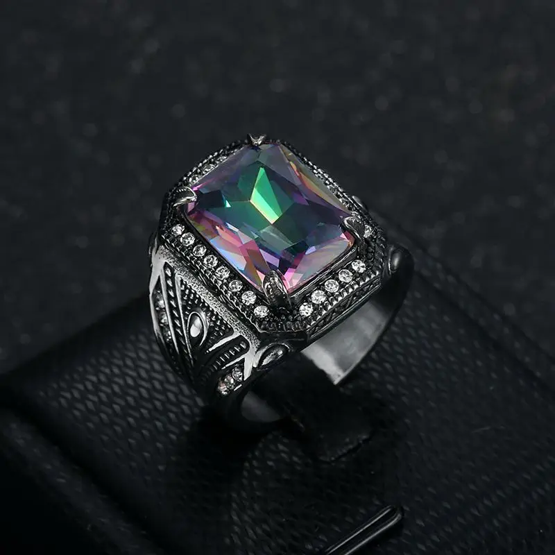 

Retro Punk Ring Titanium Steel cast rhinestone men's ring