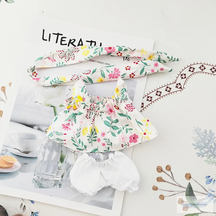 

20cm Soft Dolls Clothes Floral skirt Dress hair hoop idol Yellow Duck Plush Toy Clothes Cute Plush Dolls Baby Kids Toy Gifts