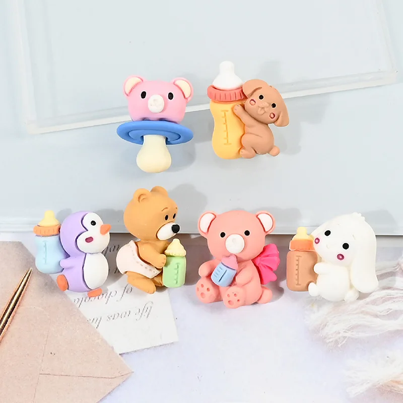 

10pcs Cartoon Rein Bear With Milk Bottle Flatback Charm Miniature Accessories Cabochon Kawaii Diy Phone Case Jewrlry Accessories