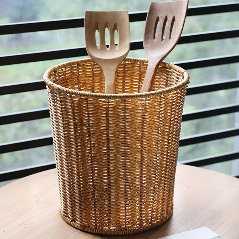 

Woven Basket Trash Can Round Rattan Waste Basket With Lid Planter Woven Storage Baskets Wicker Wastebasket Garbage Bin