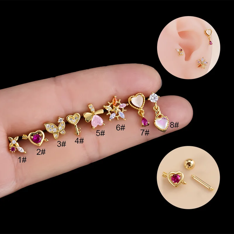 

1PC 20G Stainless Steel Helix Conch Heart Butterfly Screw Ball Cartilage Stud Earring Studs Ear Piercing Jewelry for women