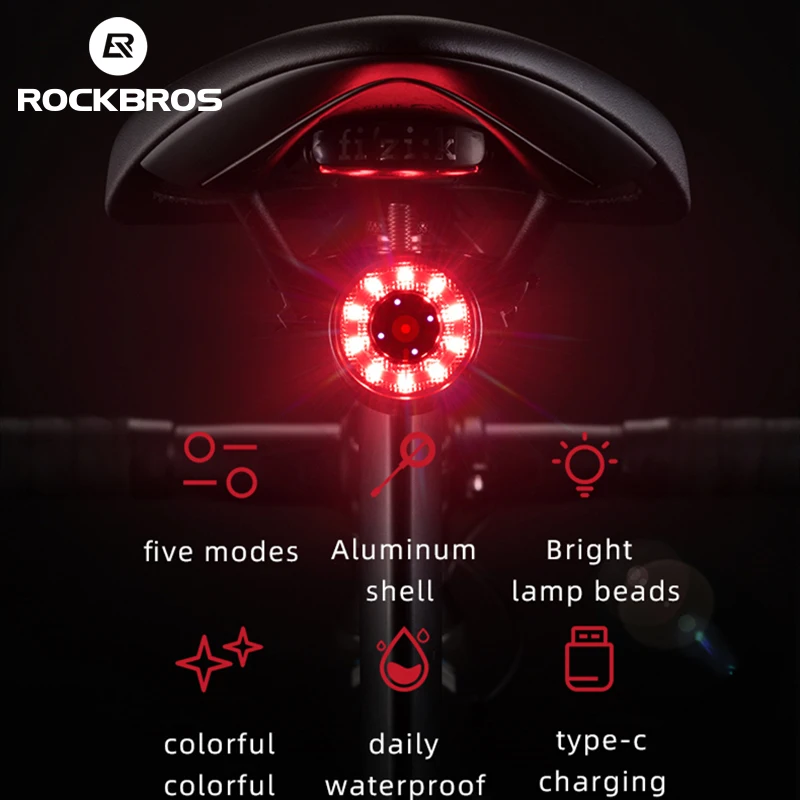 

Rockbros official store Waring Bike Taillight Type-C Charge Water-resist Rear Light Double Bracket 7 Colors Cycling Light Lamp