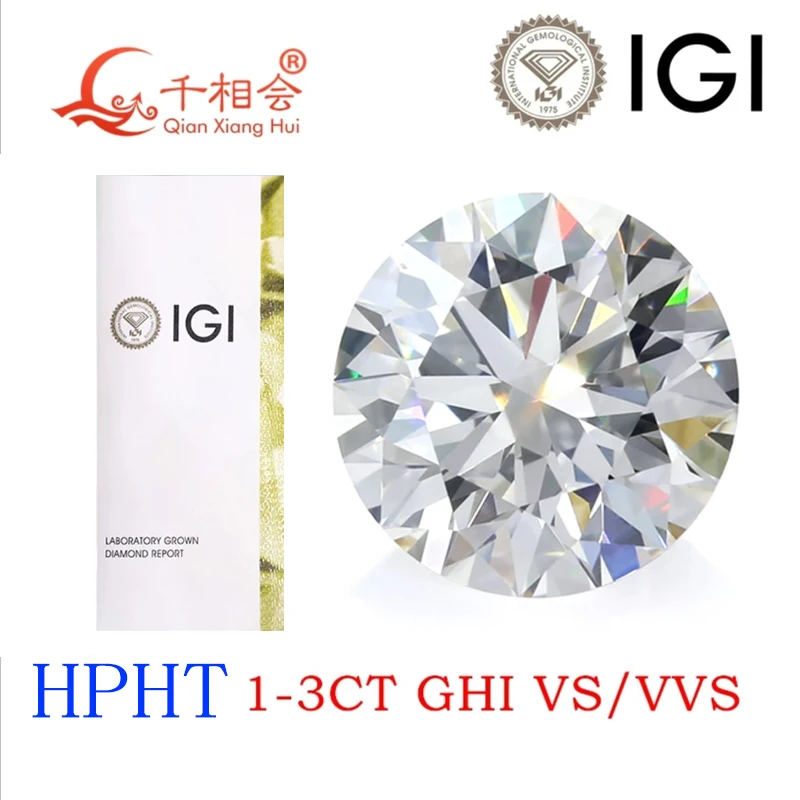 

1ct -3ct G H I color VS/VVS HPHT diamond clarity 3EX round shape IGI certificated white color lab grown diamond loose stone