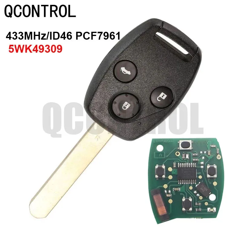 

QCONTROL 5wk49309 Remote key 72147-TAO-W2 3 button 433.9 Mhz 46 Electronic Chip for you Honda Accord 2008 kigo autos