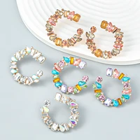 jijiawenhua new rhinestone multicolor c shape womens earrings dinner wedding accessories fashion statement jewelry