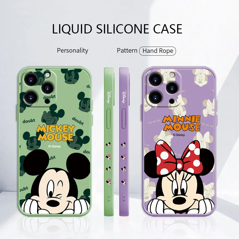 

Fashion Mickey Minnie Square Liquid Silicone Case For iPhone 13 12 11 Pro Max Mini X XR XS Max 7 8 6 6s Plus SE Candy Shell