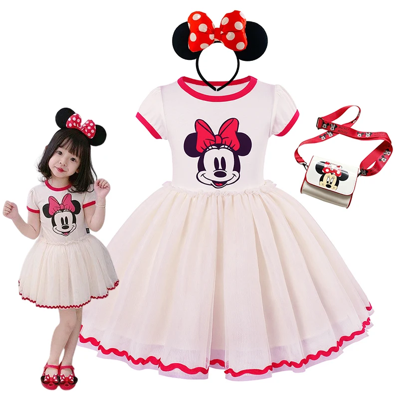 2023 Summer Girl Dress Kids Toddler Disney Mickey Minnie Mouse Cartoon Tutu Mesh Clothes Cute Birthday Party Princess Dresses