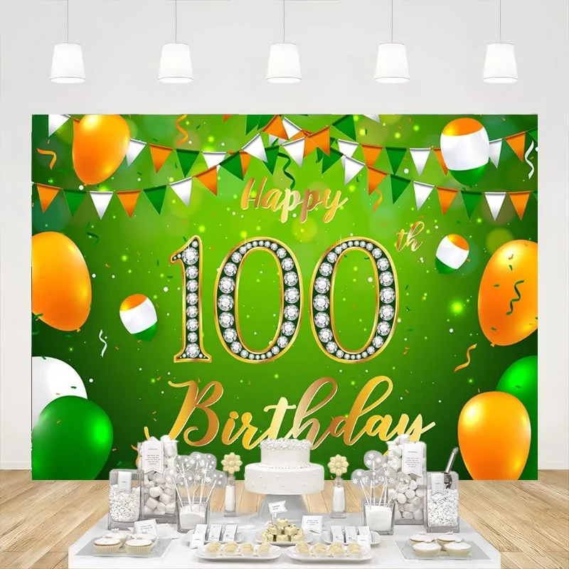 

Happy 100th Birthday Backdrop Banner Green Glitter Cheers to 100 Years Old Photo Background Party Decorations for Men Women