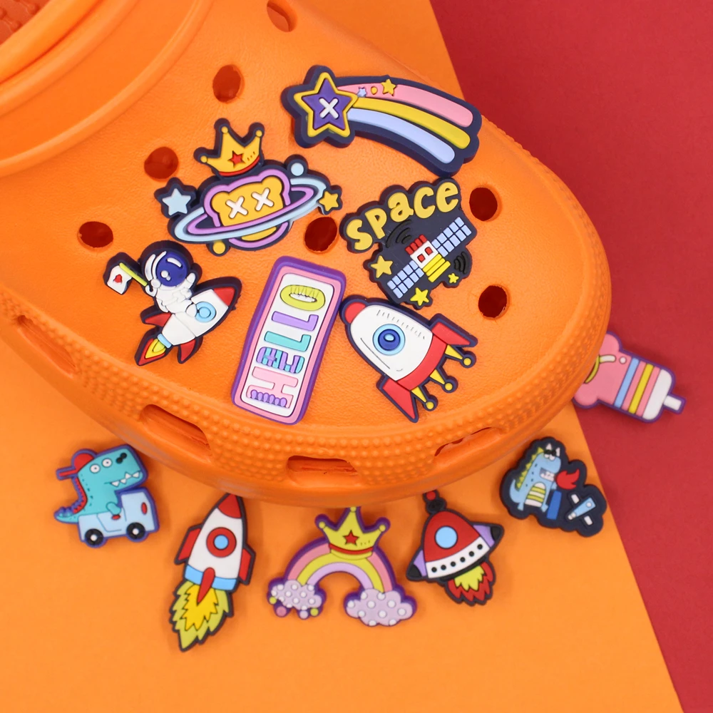 

Cute Cartoon Space Rocket Crown Shoes Charms 1pcs PVC Slippers Accessories DIY Decor Jibz Charms for Croc Clog Shoes Kids Gifts