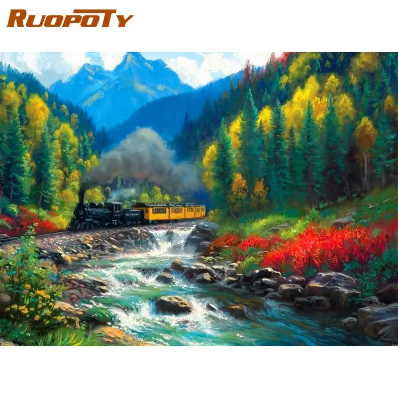

RUOPOTY Modern Painting By Numbers Handicrafts Forest Landscape Number Painting On Canvas For Adults Diy Gift Wall Art Paint Kit