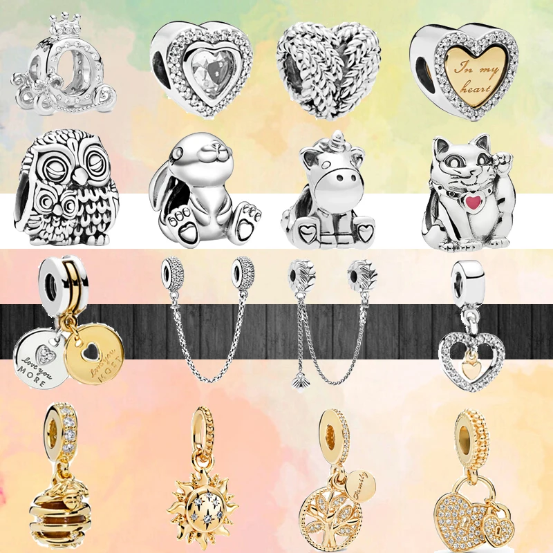 

Fit Pandora Charms Bracelets DIY Women Jewelry Silver Color Zircon Feather Safety Chain Owl Original Beads Airplane Tree Pendant