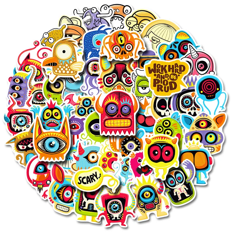 

10/30/50Pcs Cartoon Doodle Personality DIY Little Monster Sticker Waterproof Trolley Case Skateboard Laptop Suitcase Kids Toys