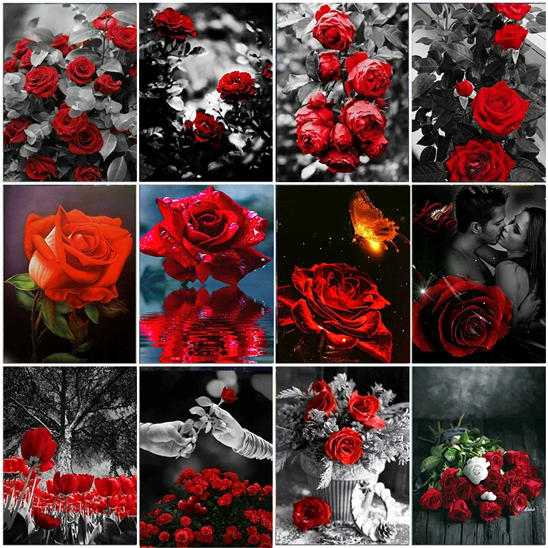 

DIY 14CT Embroidery Cross Stitch Kits Needlework Craft Set unPrinted Canvas Cotton Thread Home Dropshipping red flowers