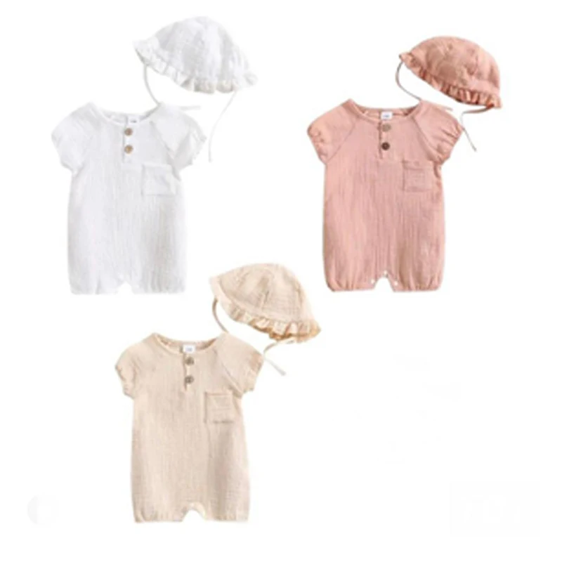 

Pudcoco 0-12M 2Pcs Newborn Kids Infant Baby Girls Boys Summer Short Sleeve Button Down Romper Jumpsuit+Hat Clothes