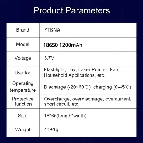 YTBNA 3.7V 18650 1200 мАч перезаряжаемая литиевая батарея