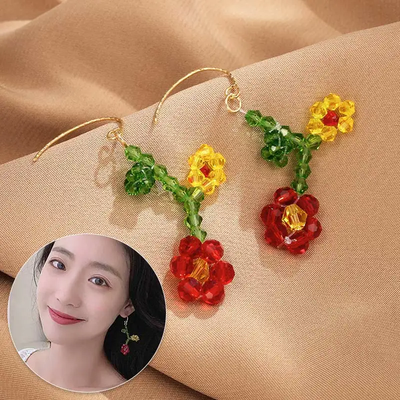 

Rice Beads Flower Earrings Crystal Woven Multi-Color Beaded Earring Women Girls Bohemian Handmade Flowers Earring