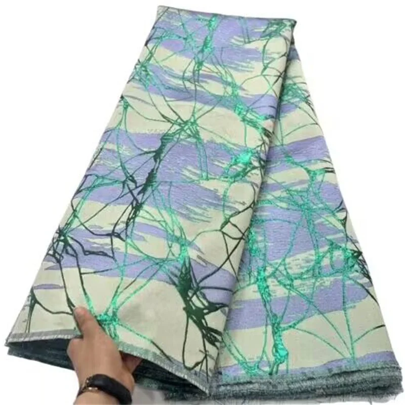 

Green Latest Floral Brocade Fabric Jacquard Lace Cloth Nigerian Damask Organza Mesh Material French Tulle Net Tissus For Sewing