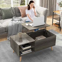 Folding Lift Top Coffee Table with Charging Station Living Room Center Table with Storage Shelves and Hidden Compartment US