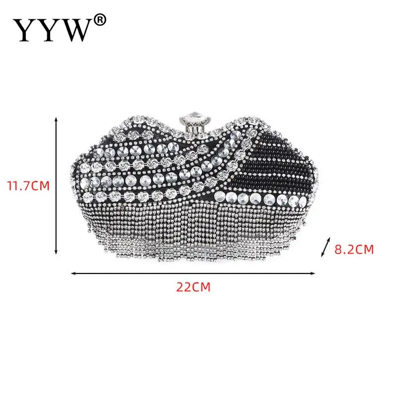 Luxury Diamond Bling Women Evening Handbag Fashion Shiny Rhinestone Irregular Wedding Bridal Prom Clutch Purse Bag with Tassel