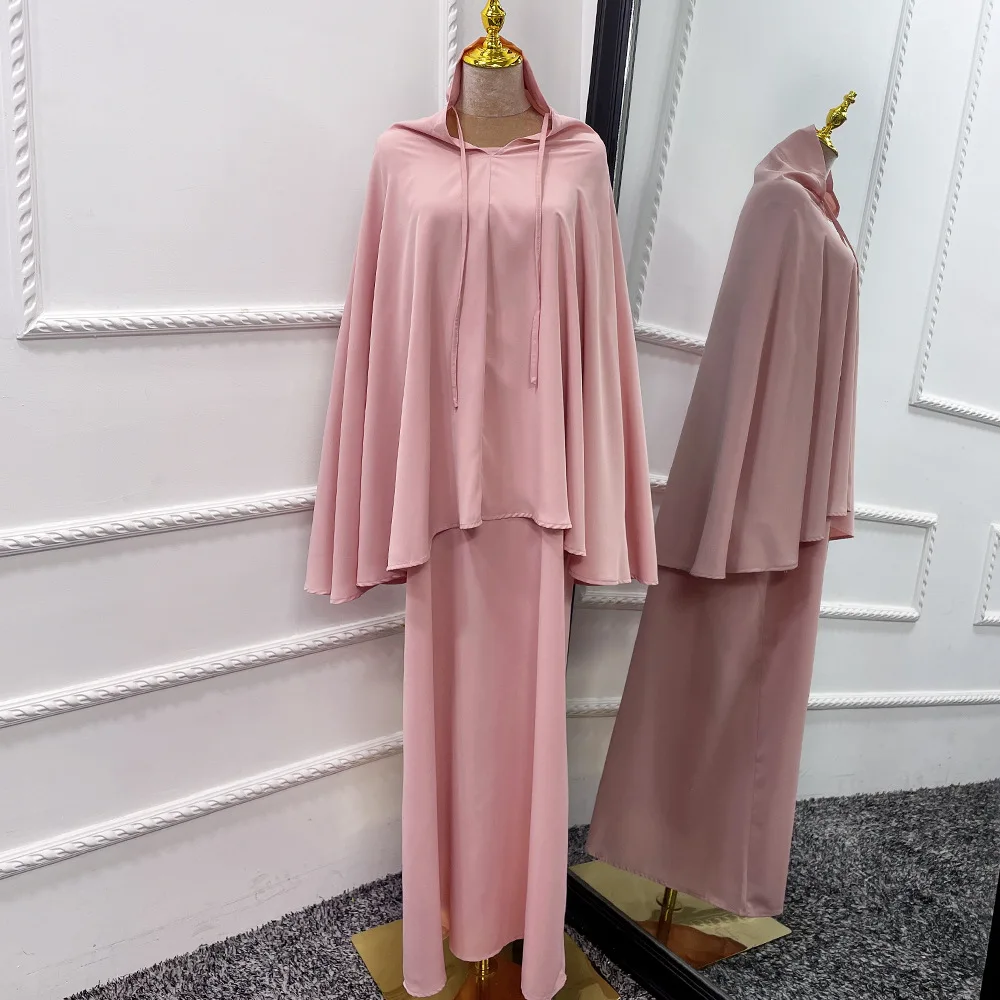 Middle East Dubai Türkiye Solid Elegant Muslim Dress Modest Two Piece Women Muslim Sets Ensemble Femme Musulmane