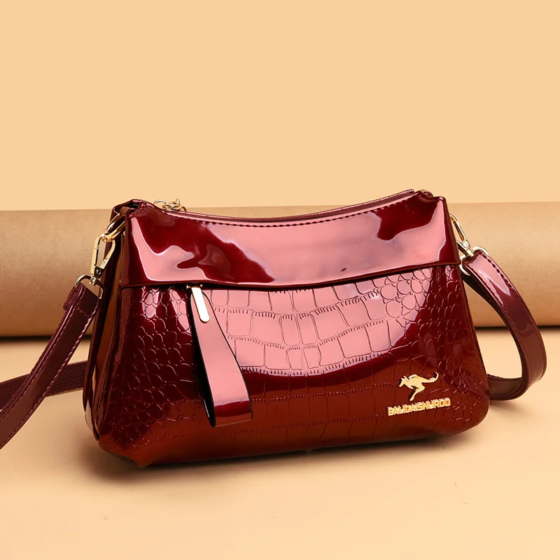 

high quality luxury brand Tide Brand Lacquer Leather Fashion Mother 2023 Premium ins Crocodile Small Square Solid Texture Women'