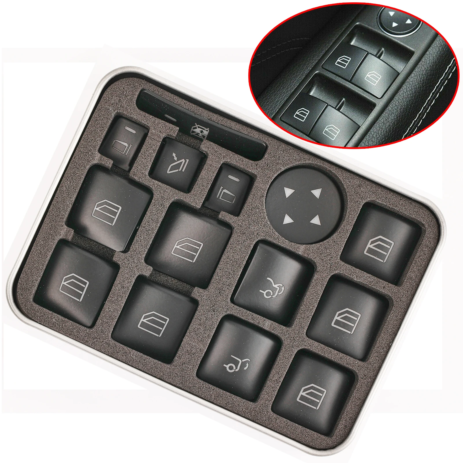 

14 шт., наклейки на кнопки переключателя стекла для Mercedes Benz C180 C200 C230 C250 2008 2009 2010-2015