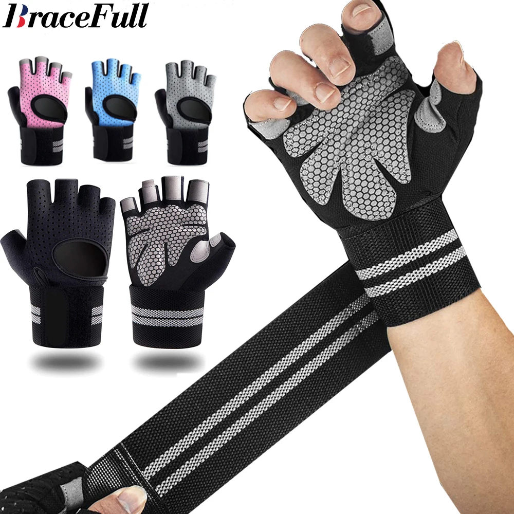 

1Pair Weightlifting Gloves with Wrist Support for Heavy Exercise Body Building Gym Training Handschuhe Workout Crossfit Gloves