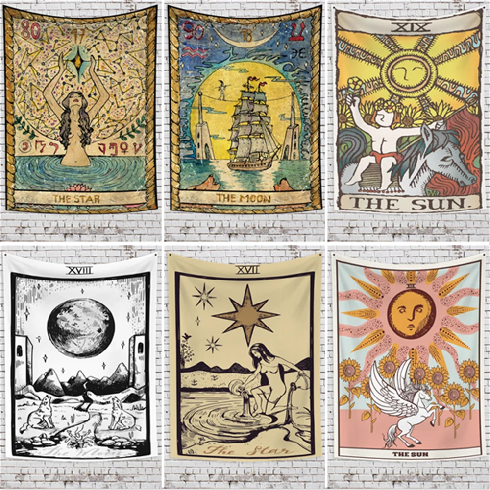 

Psychedelic Tarot Cards Witchcraft Tapestry Mysterious Divination Wall Hanging Tapestry Aesthetic Room Decor Hippie Yoga Mat