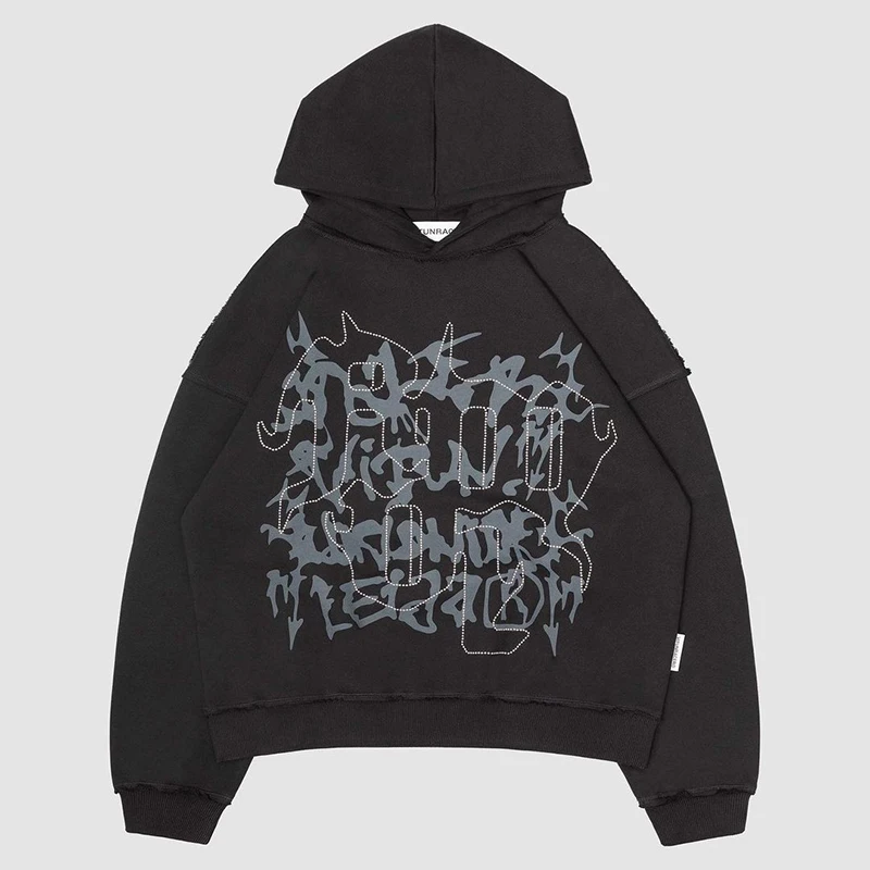 

Vintage Rhinestones graphics Oversized Hoodies Men Zip Up Long Sleeve Women's Sweatshirt Y2K Aesthetic Winter Grunge jacket emo
