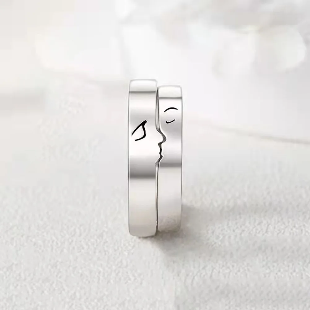 Kiss Matching Ring Couple Friendship Lover Pair Ring Adjustable Rings Set Lovers Ring Jewelry Gift For Women Men Holiday Gifts