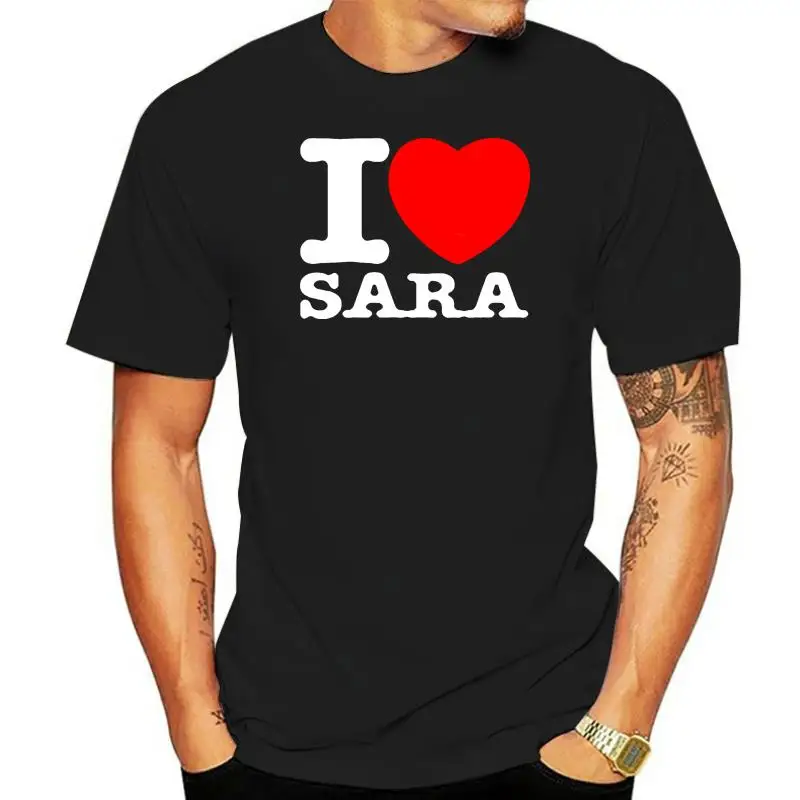 

Мужские футболки с круглым вырезом, коротким рукавом и надписью «I Love Sara»