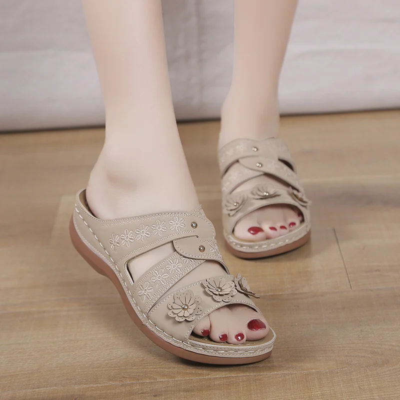 

Summer Women Wedge Sandals Premium Orthopedic Open Toe Slippers Vintage Anti-Slip Leather Casual Female Platform Retro Shoes
