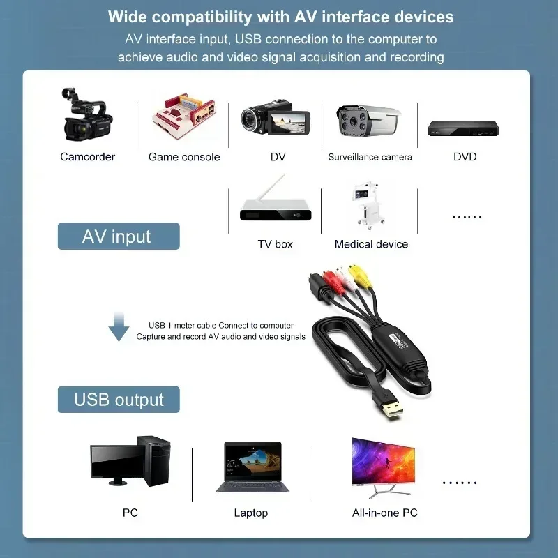 USB-устройство для видеозаписи с VHS на цифровой формат, USB 2.0, карта для захвата видео и аудио с поддержкой Windows и Mac, для телевизора, DVD, VHS. (art.: 3920da8fb3a8f) - 3920da8fb3a8f