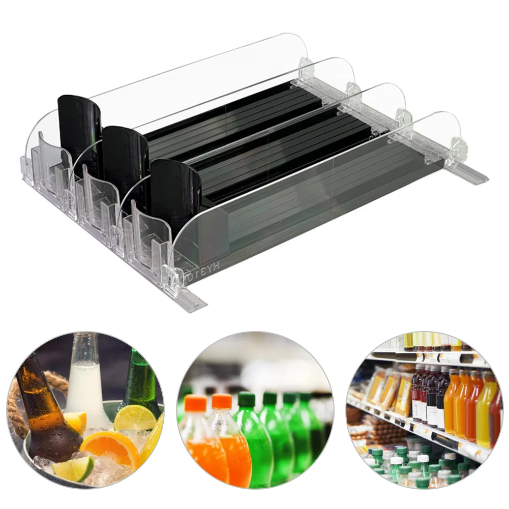 

Drink Organizer Dispenser Spring Push Canned Beverage Push Rack Adjustable Width Beverage Rack E-shaped Glide for Kitchen Fridge