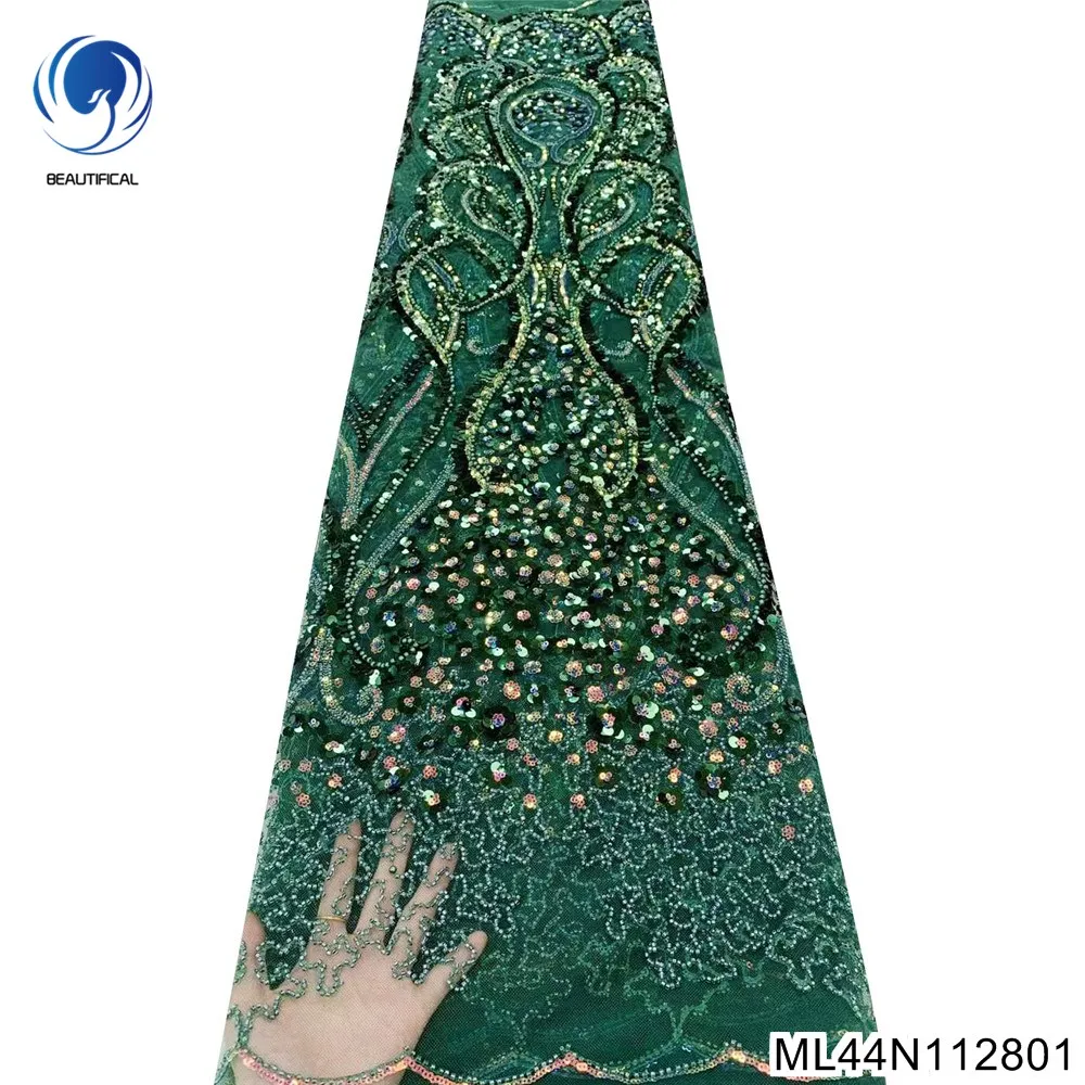 

Яркий темно-зеленый Французский тяжелый бисер, нигерийские блестки, шарнирный дизайн, тюль, кружевная ткань, фототкань, платье ML44N1128