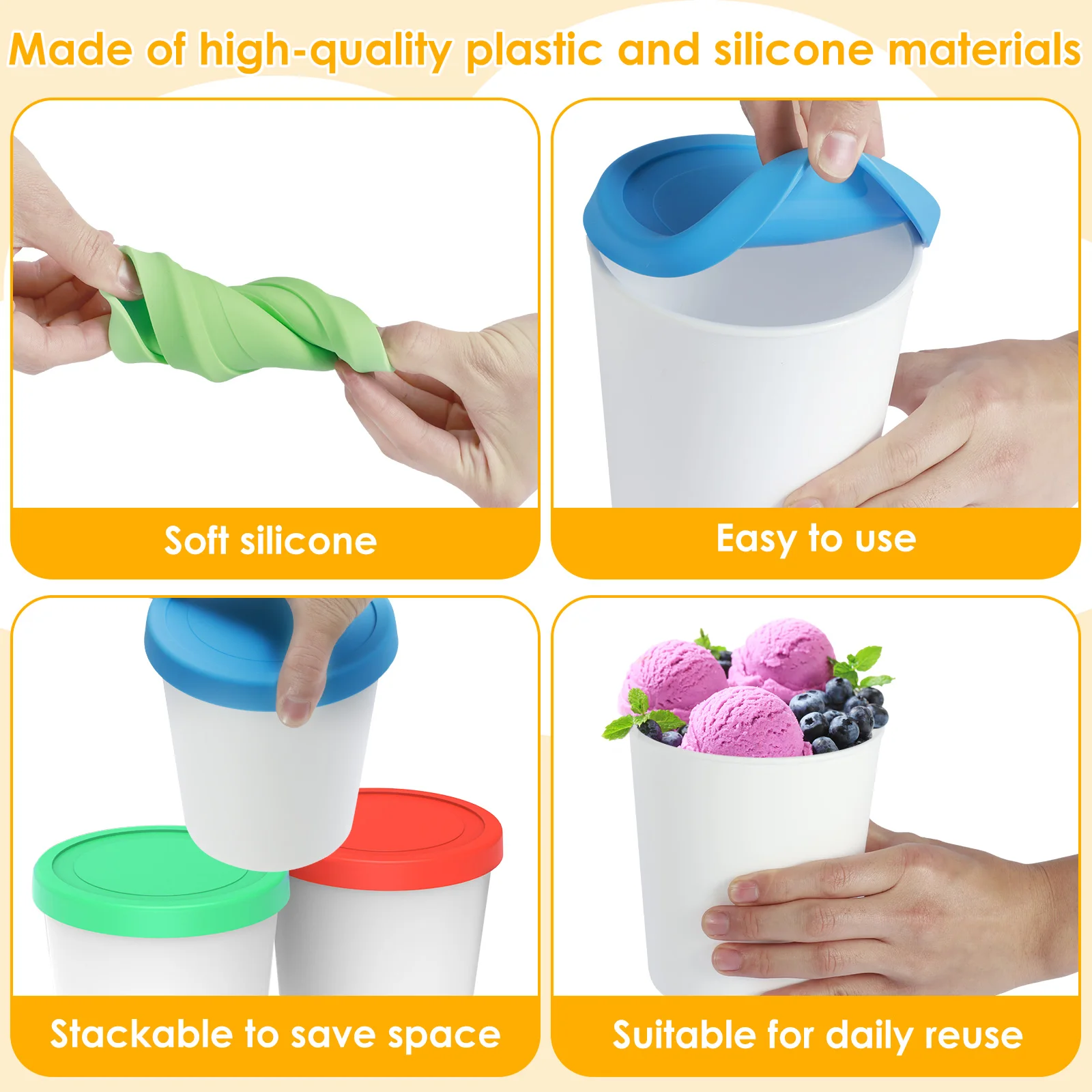 4 шт. силиконовые круглые чашки для мороженого 1 л