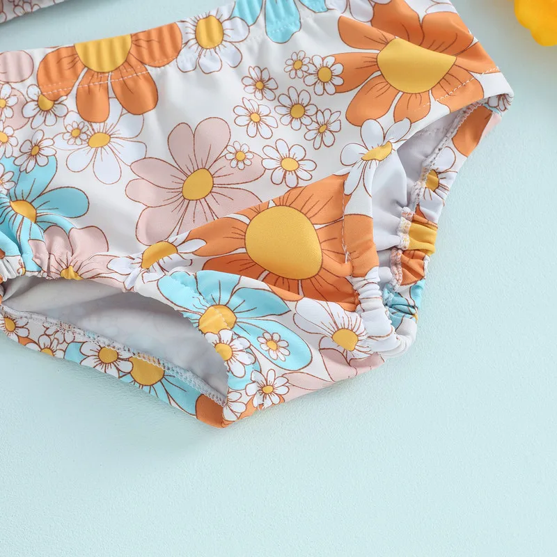 Купальник для маленьких девочек с лямкой через шею цветочным принтом 3d-бантом