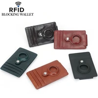 men card holder genuine leather airtag mens wallet slim cardholder with money clip air tag combination travel smart male wallet