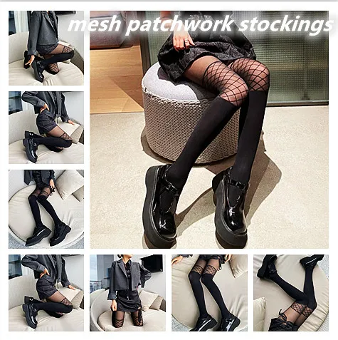 

summer new black silk stitching calf socks pantyhose dark wind hot girl sexy base stockings Men's and women's underwear