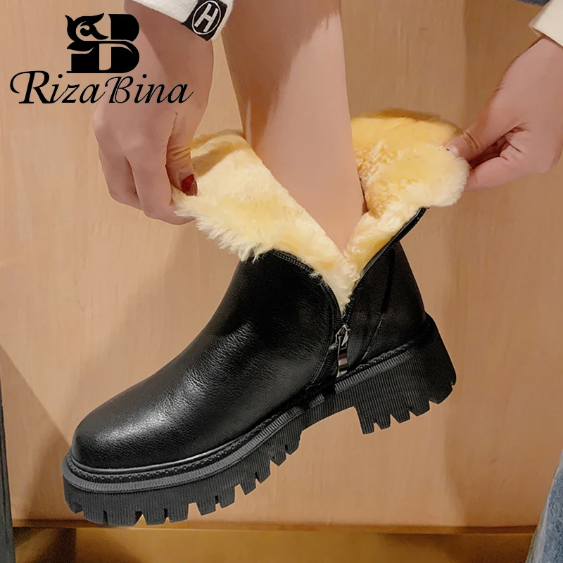 

RIZABINA Big Size 34-42 Women Ankle Boots Real Leather Plush Fur Warm Shoes Woman Winter Fashion Ins Daily Ladies Footwear