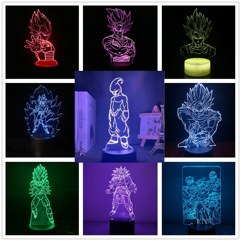 

Dragon Ball 3D LED Night Light Bedroom Decor Anime Super Saiyan Son Goku Vegeta Buu Mini Touch Night Table Lamp Toys for Kids