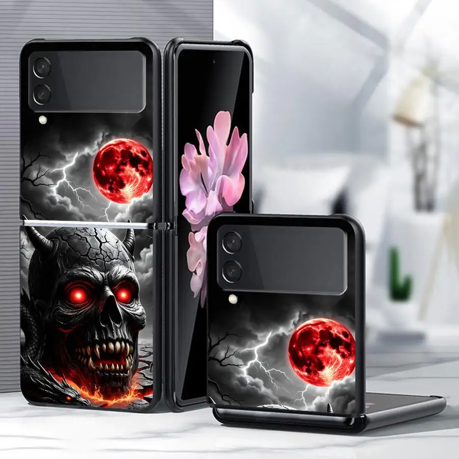 Фото Чехол для телефона с черепом дьявола и красной луной для Samsung Galaxy Z Flip 8 Flip3 Flip4 Flip6 Flip5 Flip7 FE Z Flip 7 6 5 4 3 №1
