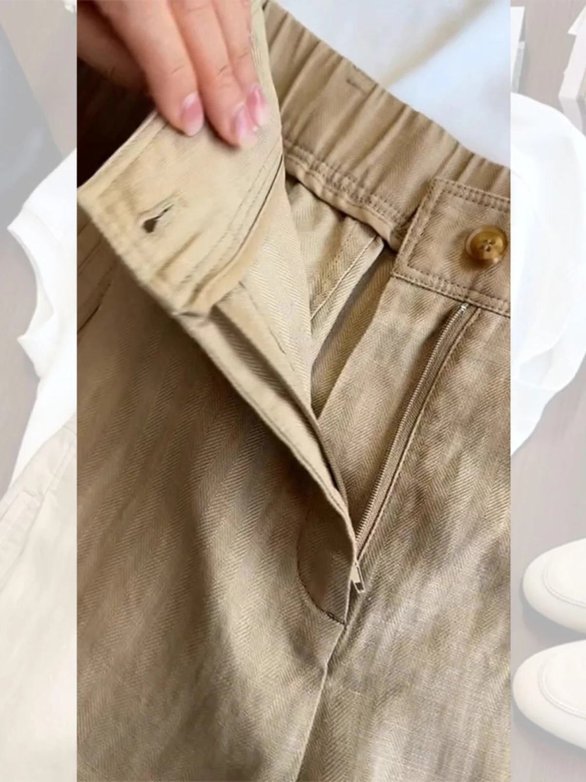 Стильные повседневные свободные брюки цвета хаки женская одежда на осень и зиму