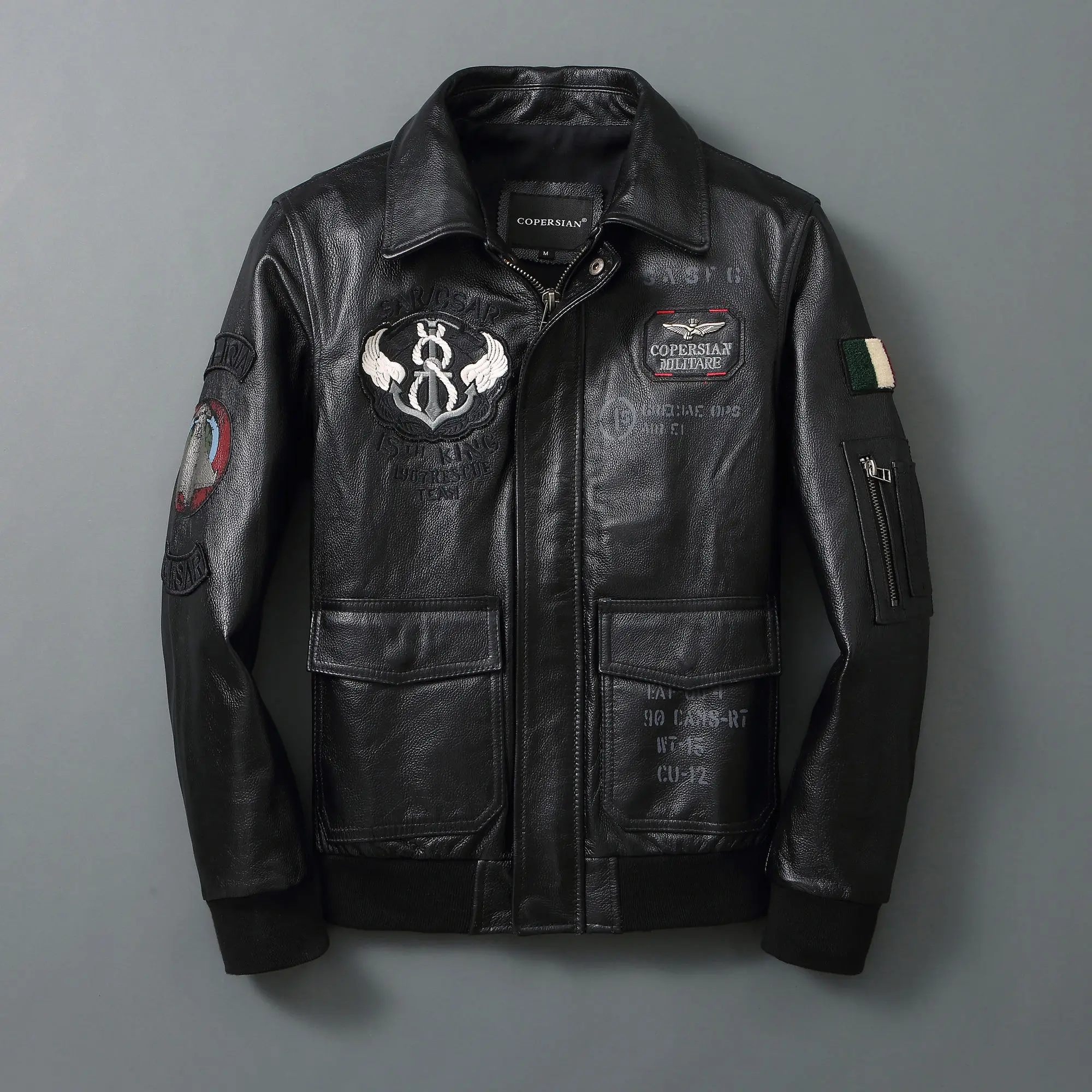 

Layer New Top Cowhide Men's Motorcycle Suit 100%Genuine Leather Military Jacket Fashion Slim Fit Classic Lapel Calfskin Coat