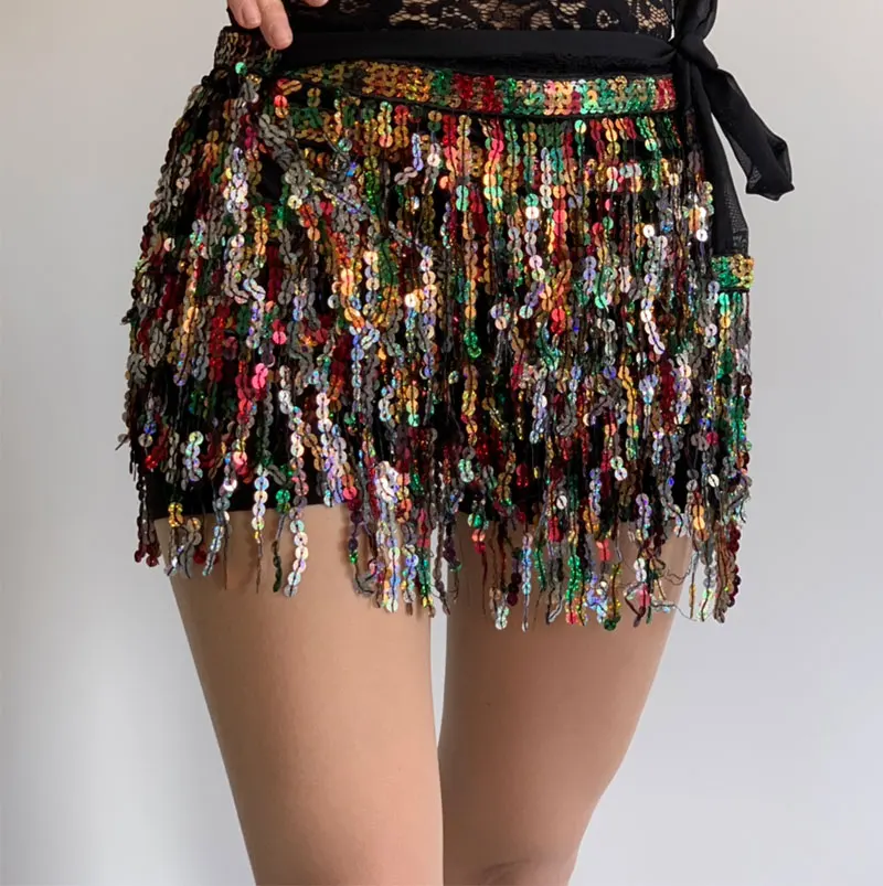 

New Belly Dancing 4 Layer Tassel Hip Scarf Sexy Wrap Skirt Women Belly Dance Lesson Wear Accessories