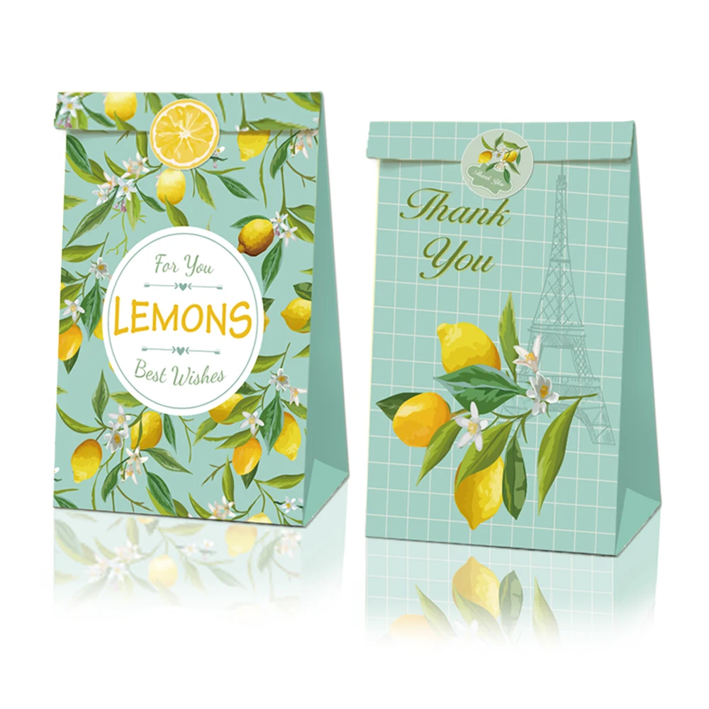 LB005 12pcs Fresh Fruit Lemon Summer Birthday Party Paper Gift Bags Biscuit Package Thank YOU Kraft Paper Bag Hawaii Party Boxes