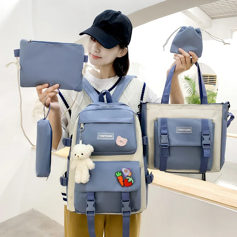 

5pcs Women's Backpack Waterproof School Bags for Girls Kawaii Backpacks Oxford Handbag Shoulder Crossbody Bag Purses Pencil Case