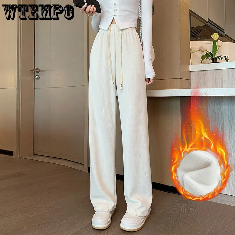 

WTEMPO Cotton Velvet Wide-leg Pant Women's Autumn Winter Straight Gray Plush Thickened Mopping Pants Women Casual Sport Trousers